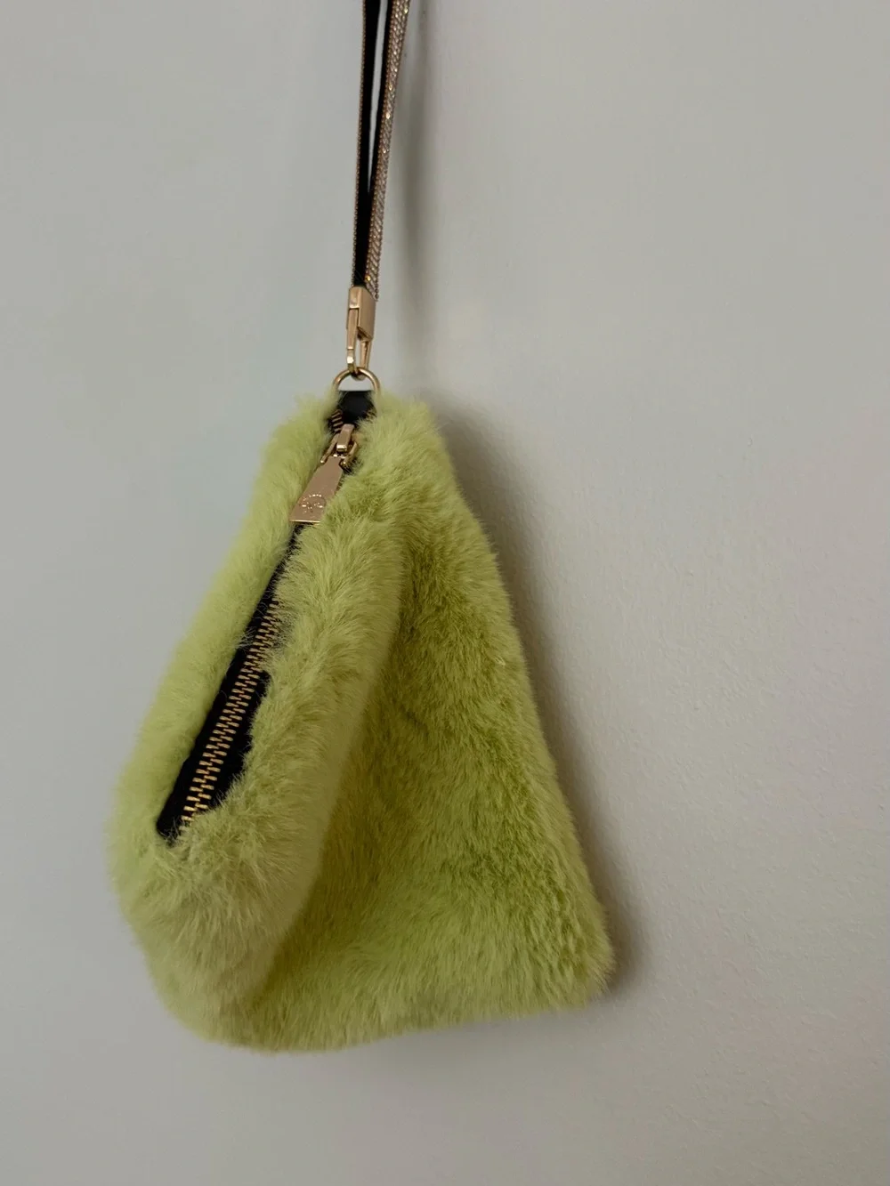 Pyramid Faux Fur Wristlet Bag in Light Green
